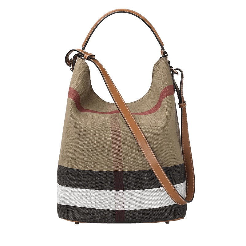 BURBERRY 博柏利女包 Ashby 水桶包 单肩包 字母印字标经典条纹织物斜挎包 3945742