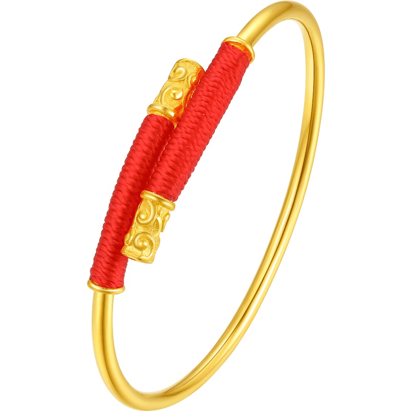 周大生黄金饰品正品新款计价黄金手镯足金999金箍棒红绳金手镯儿童宝宝弹力镯