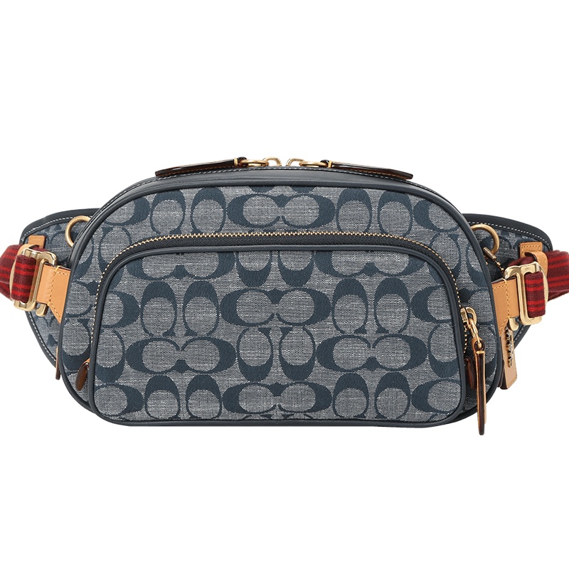 COACH\蔻驰 CHAMBRAY 男女通用款 中性款腰包单肩斜挎包 logo印花牛仔 26*14*7CM