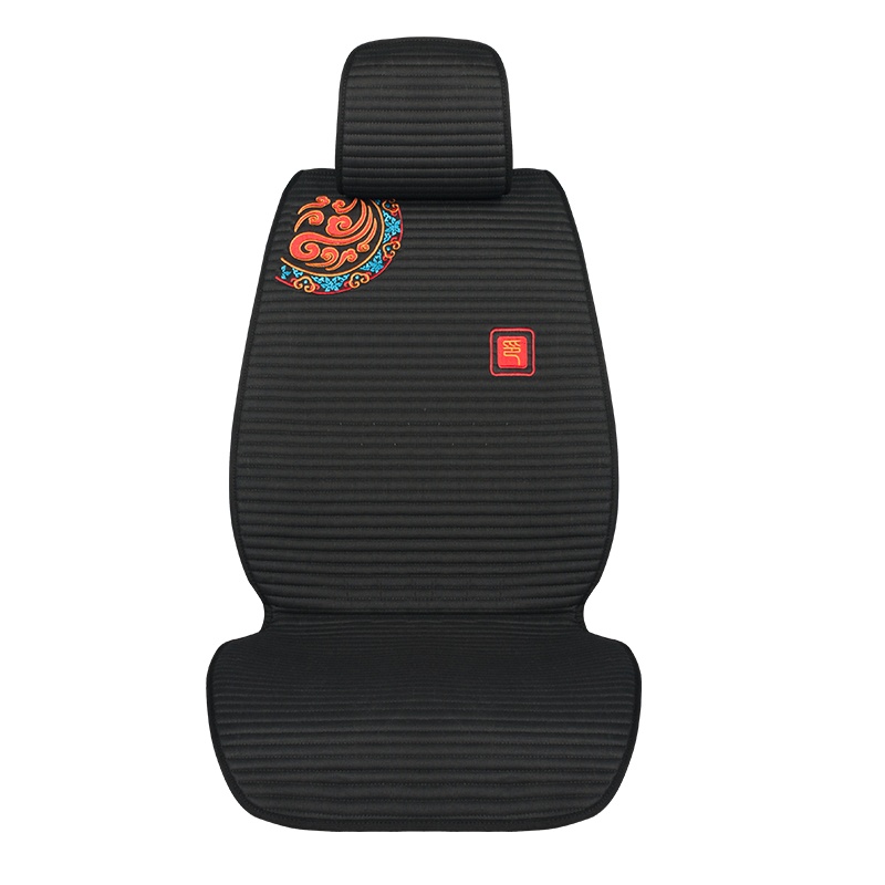 新款纯亚麻汽车坐垫四季通用免捆绑绣花汽车座垫