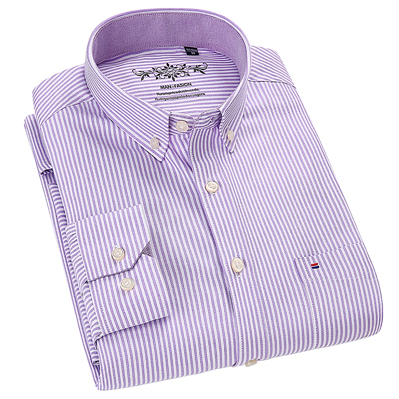 冰洁 2020春秋新款中青年男士长袖衬衫休闲商务条纹牛津纺条纹衬衫