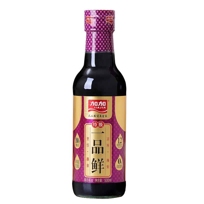 加加 特级一品鲜酿造酱油500ml 特级生抽 炒菜凉拌点蘸调味汁