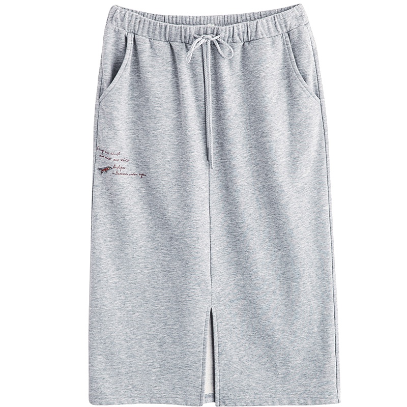 茵曼秋装新款文艺范印绣花系带开衩半身裙女中长款