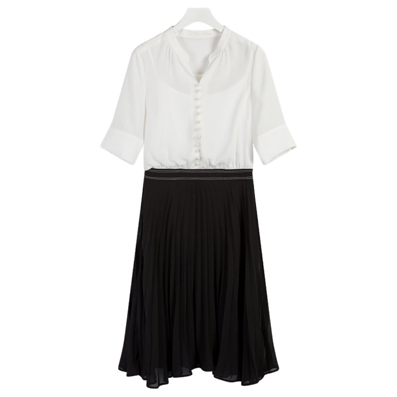 拉夏贝尔拉贝缇新款女式气质复古连衣裙韩版小清新中长雪纺连衣裙 米白 S