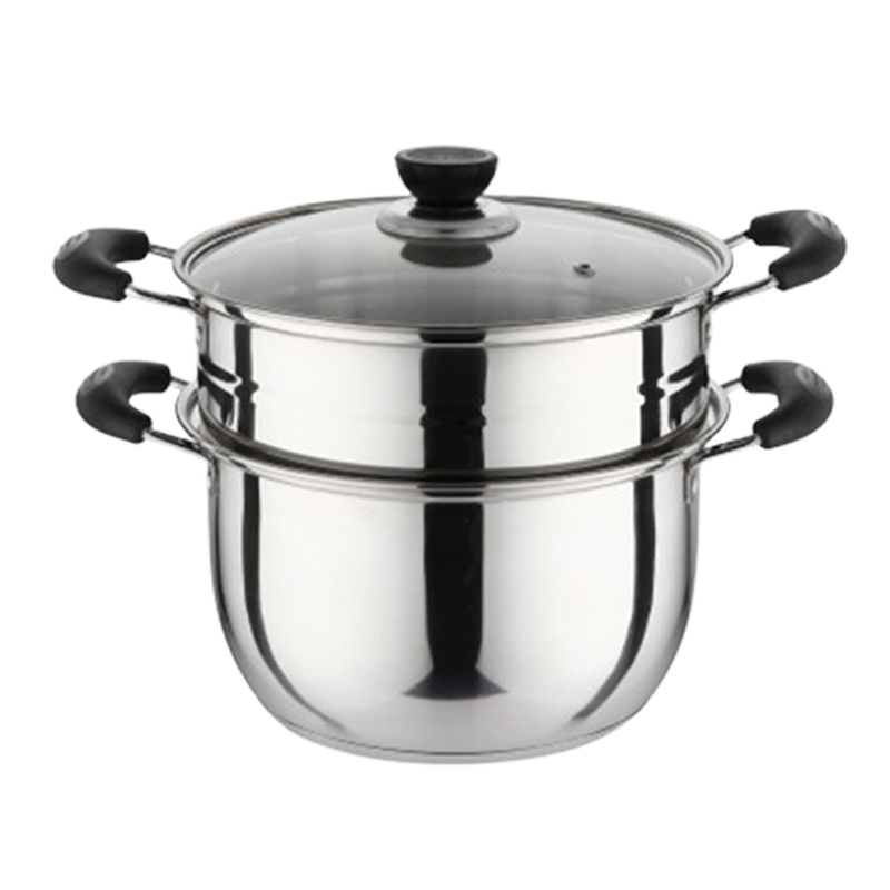 双耳锅具家用蒸锅小火锅不锈钢锅电磁炉锅小汤锅加厚火锅迷你通用 22CM [单底+蒸笼]*送汤勺漏勺 敬平