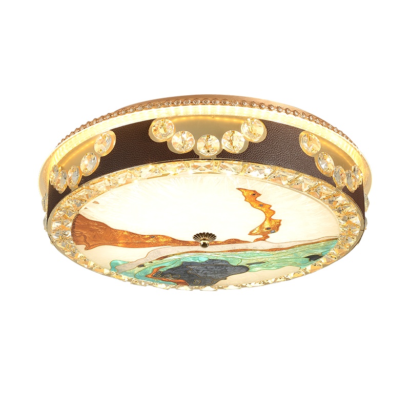 克罗斯塔 简欧轻奢水晶吸顶灯珐琅彩主卧室灯现代简约餐厅房间圆形led灯具