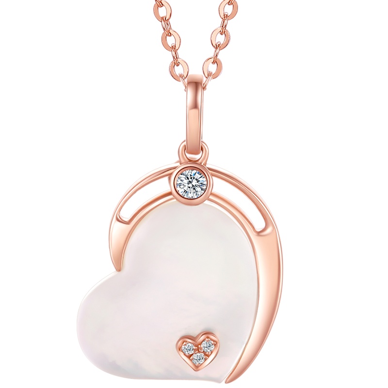 周六福珠宝 熊系女友18K金项链女士款钻石吊坠玫瑰金套链 多彩KIBK064864