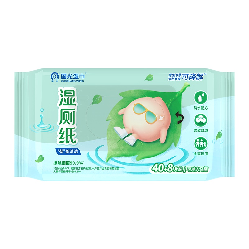国光湿厕纸40+8*1包实惠男女性私处清洁湿巾如厕擦屁股可冲散湿厕纸
