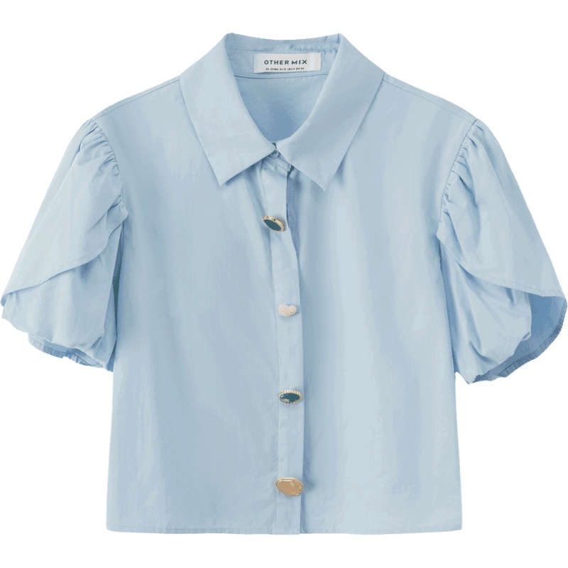 OtherMix泡泡袖撞色扣衬衫2021年夏季新款设计感纯色短袖女上衣潮