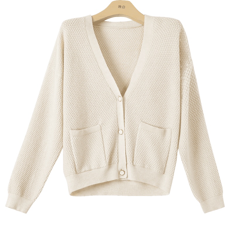 晚白2020冬季新品通勤纯色休闲宽松百搭常规家居针织衫单排扣外套女