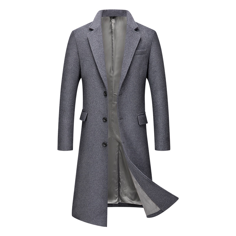新款秋冬羊毛呢大衣男加长款无羊绒无双面呢男士呢子外套商务风衣 HN615