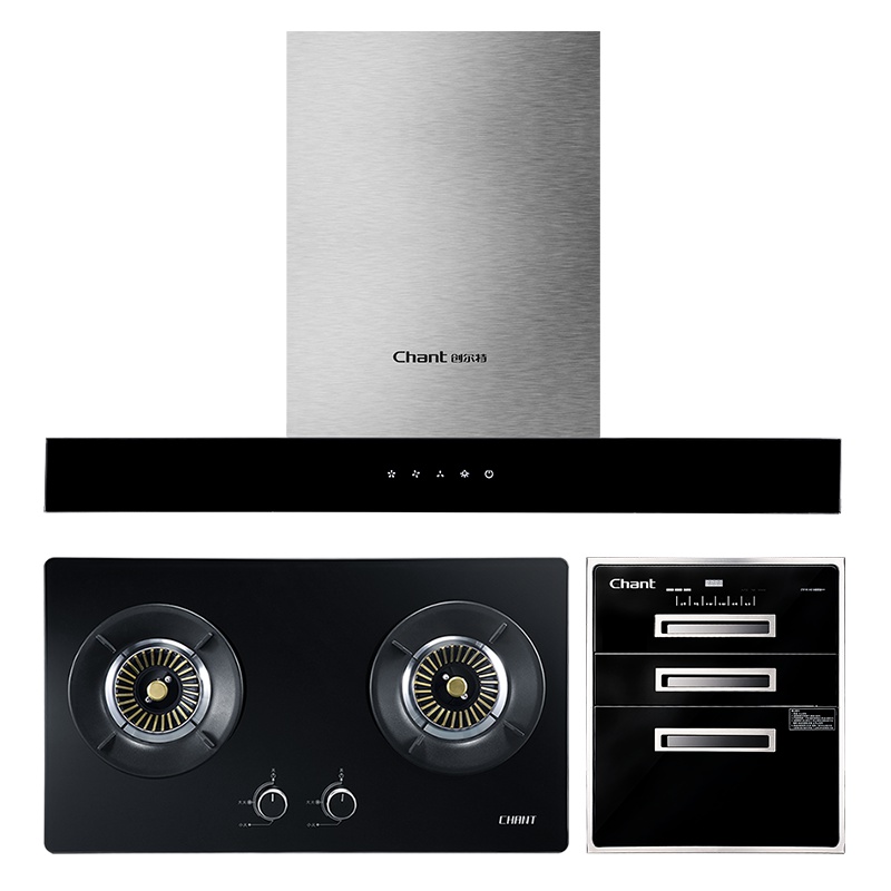 创尔特(Chant)厨卫套餐EB49T+DS100+N12A 侧吸式大吸力油烟机液化气灶具消毒柜套装