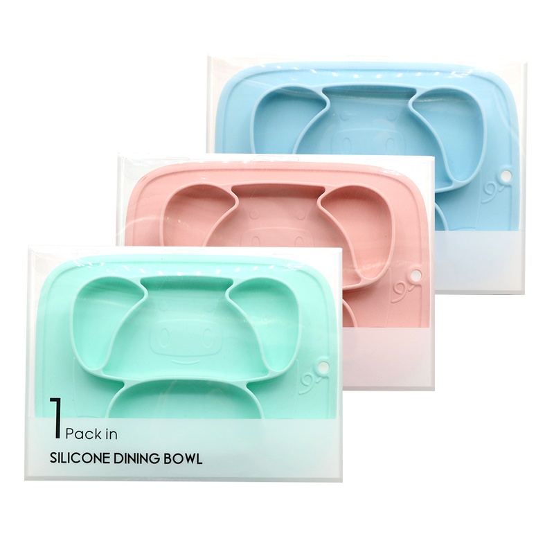 开优米kiuimi宝宝一体式硅胶餐盘 婴儿吸盘辅食碗儿童分格盘卡通餐具粉色