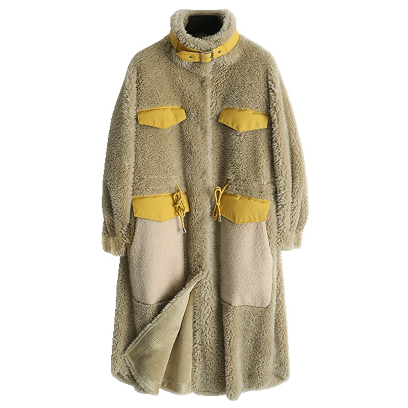 时尚潮流长款宽松立领颗粒羊毛女式皮草大衣