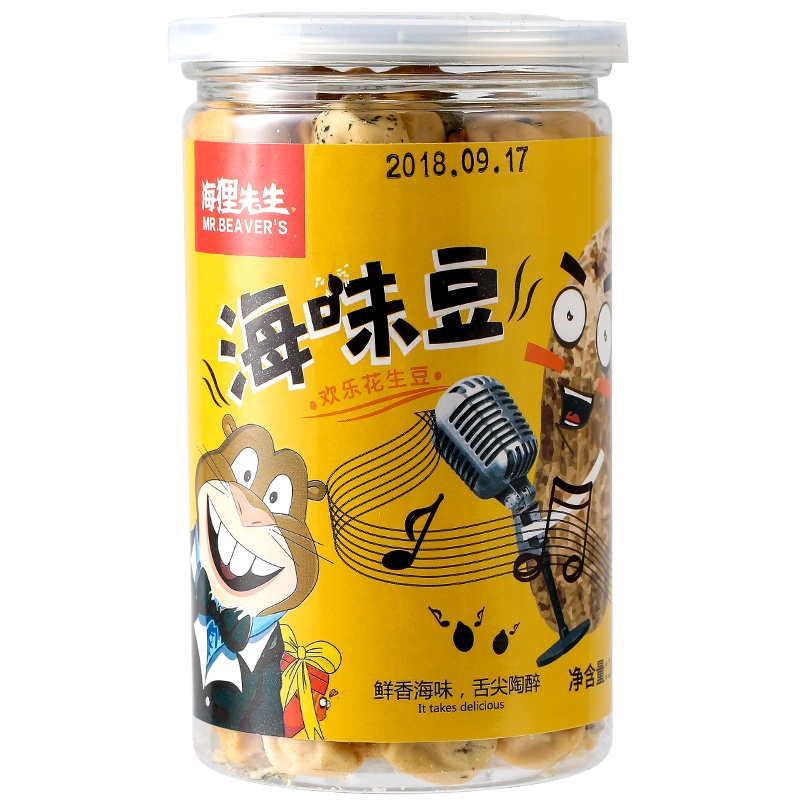 海狸先生海味花生豆海洋休闲零食 虾蟹鱿鱼海苔味花生豆零食 180g*1罐(休闲零食)
