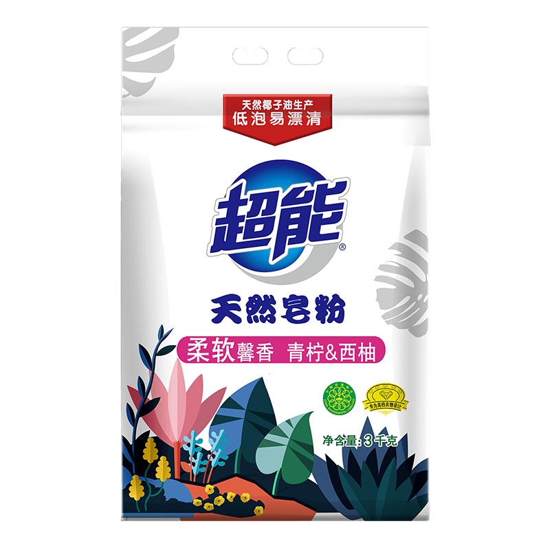 超能天然皂粉3kg 洗衣粉 天然椰子油生产低泡易漂温和洗护洗后衣物蓬松柔软节水节能更环保