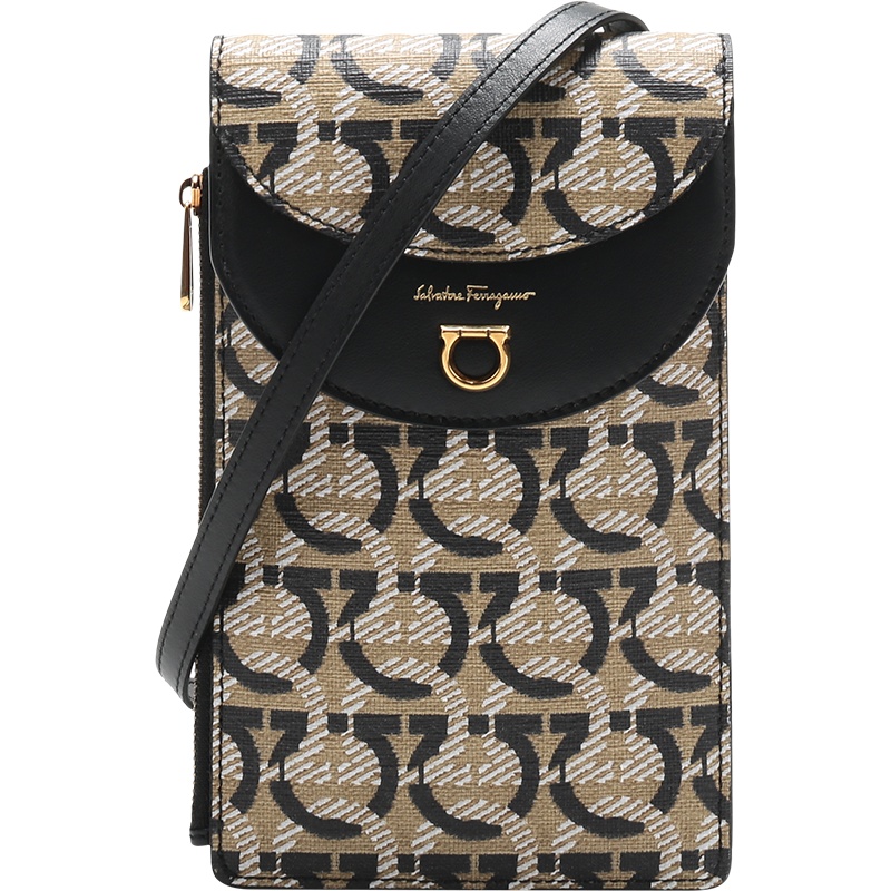 Ferragamo 菲拉格慕 女士 涂层织物配皮单肩斜挎包颈部挂包 22E024