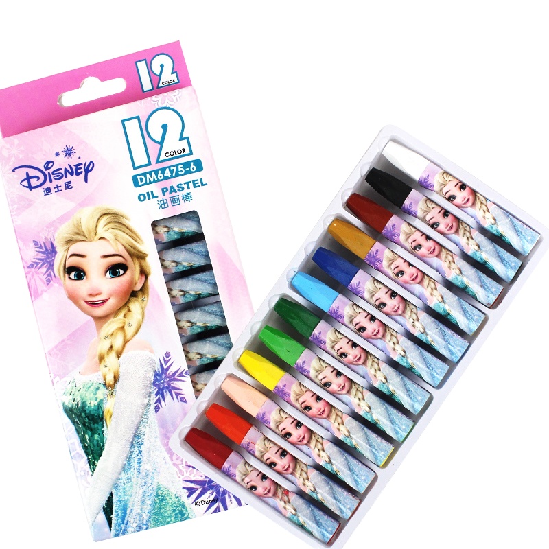 迪士尼(DISNEY)DM6475-6F冰雪系列油画棒12色 儿童六角杆蜡笔 粗杆绘画笔套装