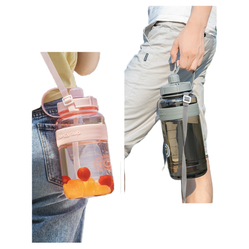 【新年特卖】超大容量塑料水杯女便携带吸管学生户外运动健身水壶男杯子2000ml吉祥鹤 DS-288粉色1000ML