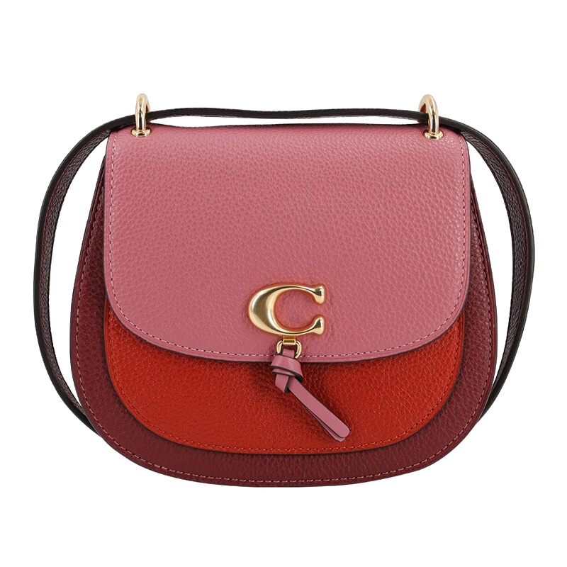 蔻驰（COACH）奢侈品奥莱款女士单肩包斜挎马鞍包红粉拼色皮质单肩斜挎包1330 IMROL