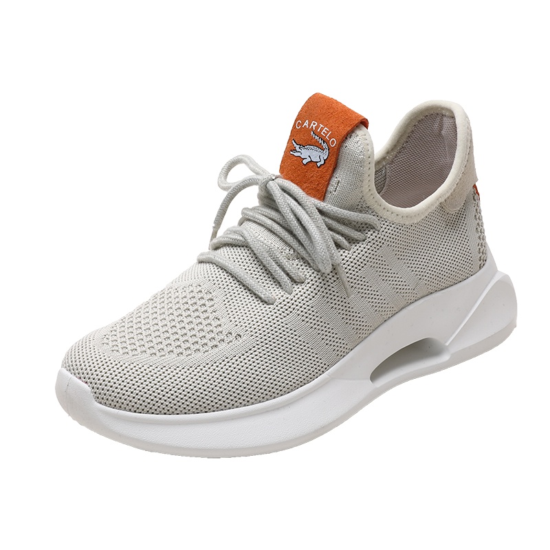 卡帝乐鳄鱼CARTELO19春夏女款透气轻盈女鞋学院风飞织运动鞋增高女鞋休闲