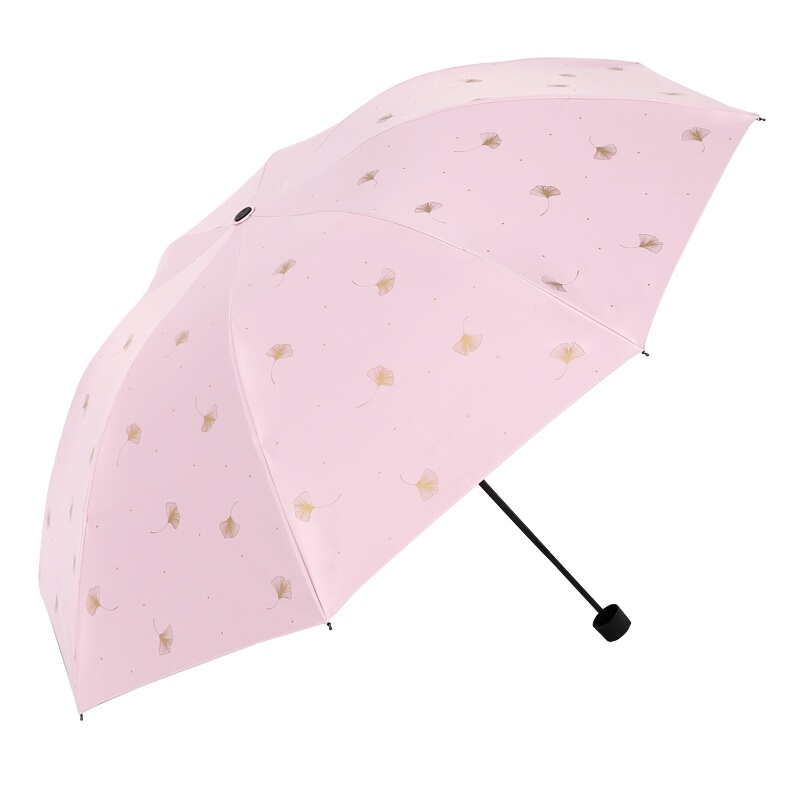 天堂伞 黑胶防晒三折晴雨伞太阳伞遮阳伞 银杏粉色1283