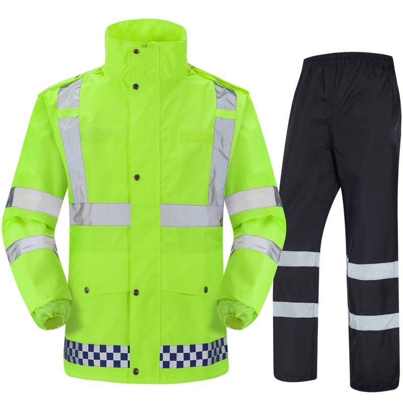 反光雨衣雨裤套装 交通环卫防水透气 路政执勤雨环卫工雨衣 男女雨衣套装 荧光绿 反光雨衣荧光绿格-03款M号-165身高