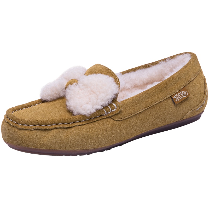 JUMBO简帛2019冬季新款羊皮毛一体豆豆鞋女保暖加厚低帮鞋2571
