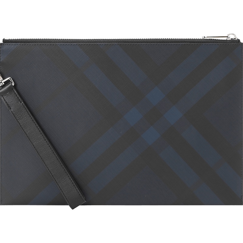 预订 BURBERRY 博柏利 London 格纹拼皮革拉链收纳袋 手拿包8022942