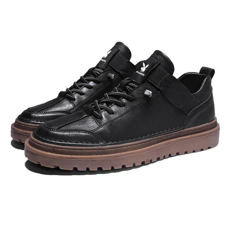 playboy花花公子男鞋春季2020新款休闲皮鞋韩版潮流百搭英伦真皮黑色潮鞋