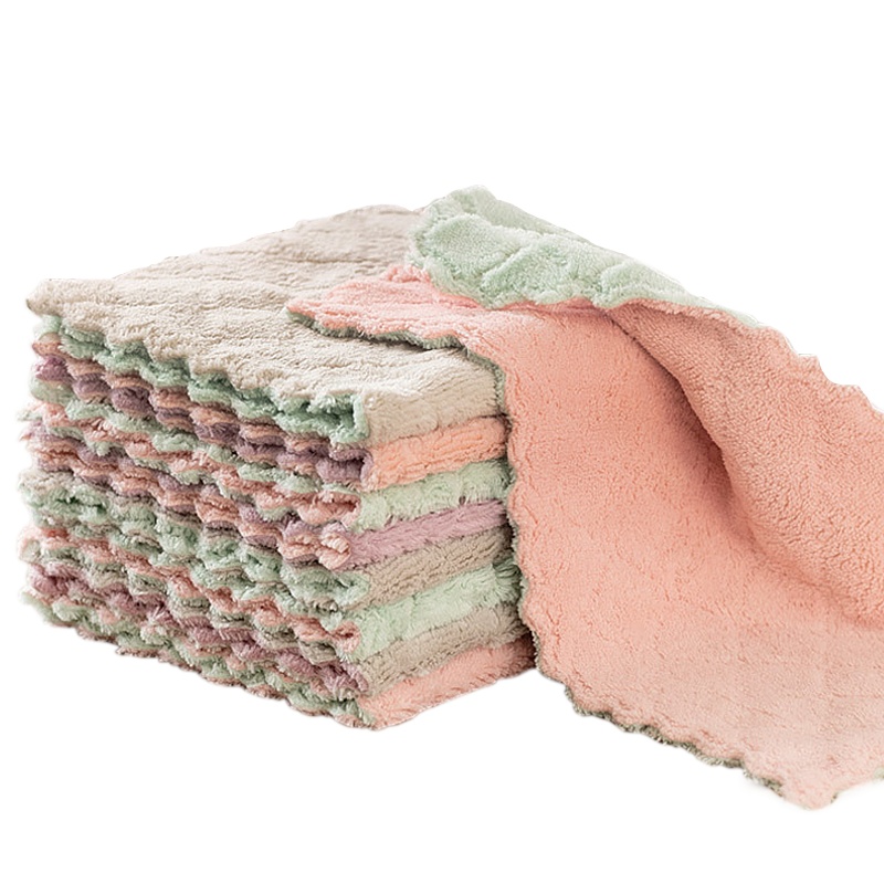 海斯迪克 HK-850 双色吸水抹布(10块)厨房不沾油洗碗布 擦碗百洁布双层加厚清洁巾25*25cm