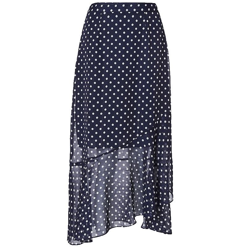 LIEDOW/蕾朵2019夏季新款高腰波点半身裙不规则修身雪纺鱼尾裙女