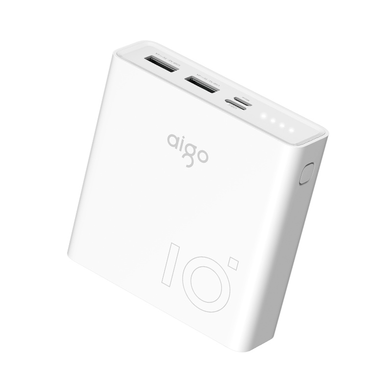 爱国者(aigo)10000毫安 OL10000 双USB输出 通用便携迷你 聚合物锂离子电芯移动电源/充电宝 白色