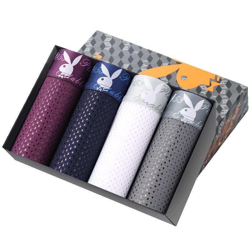 花花公子内裤男士内裤男平角裤冰丝透气清凉网眼宽边薄四角短裤头男夏季潮 5346