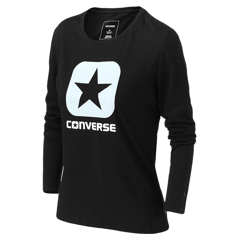 【自营】CONVERSE匡威女装长袖T恤春秋款针织圆领运动休闲套头衫10003493 S 10003493-A03墨黑色
