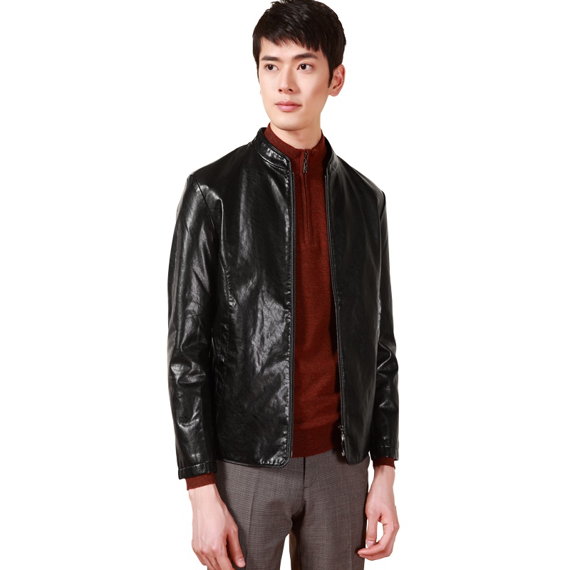 HODO红豆男装 男士夹克 春秋款商务休闲潮立领PU外套夹克