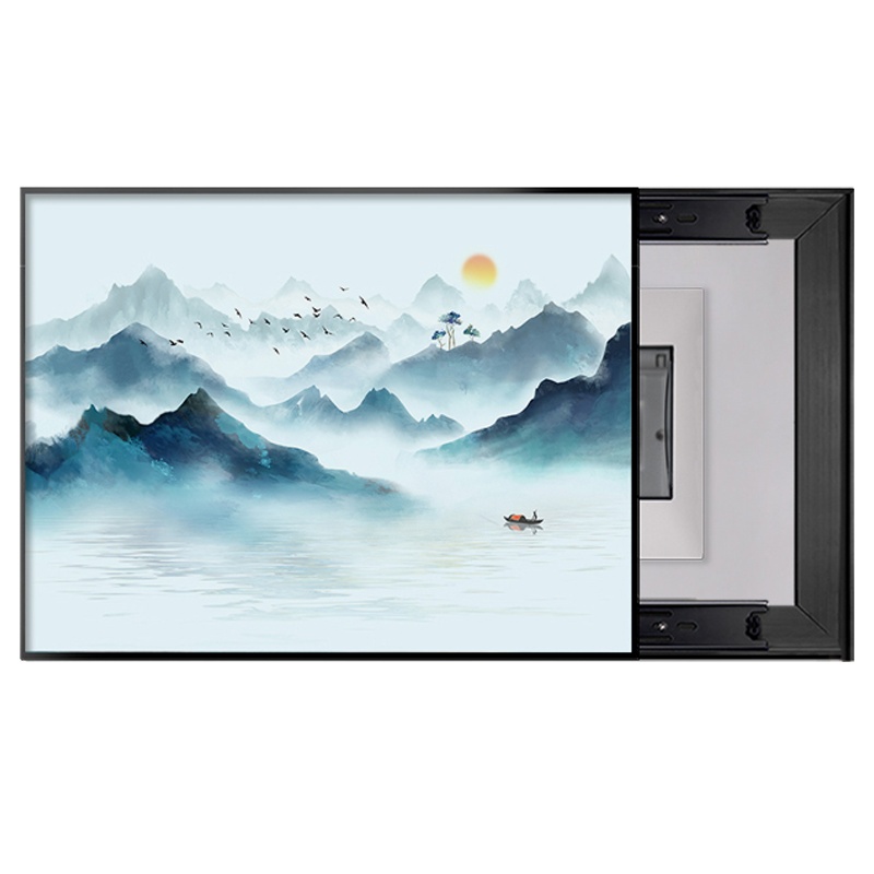 新中式电表箱装饰画免打孔 规格千山万水C摩登黑框60*50cm左推拉水晶面