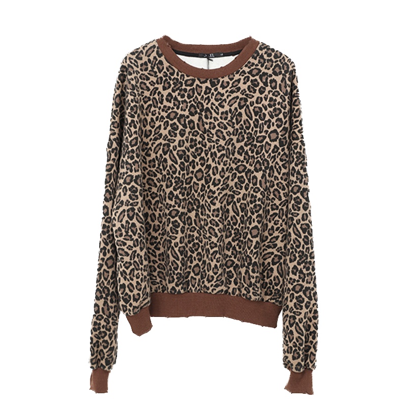 ENJOY'ME女装2020春季新品套头圆领ins风豹纹加绒卫衣