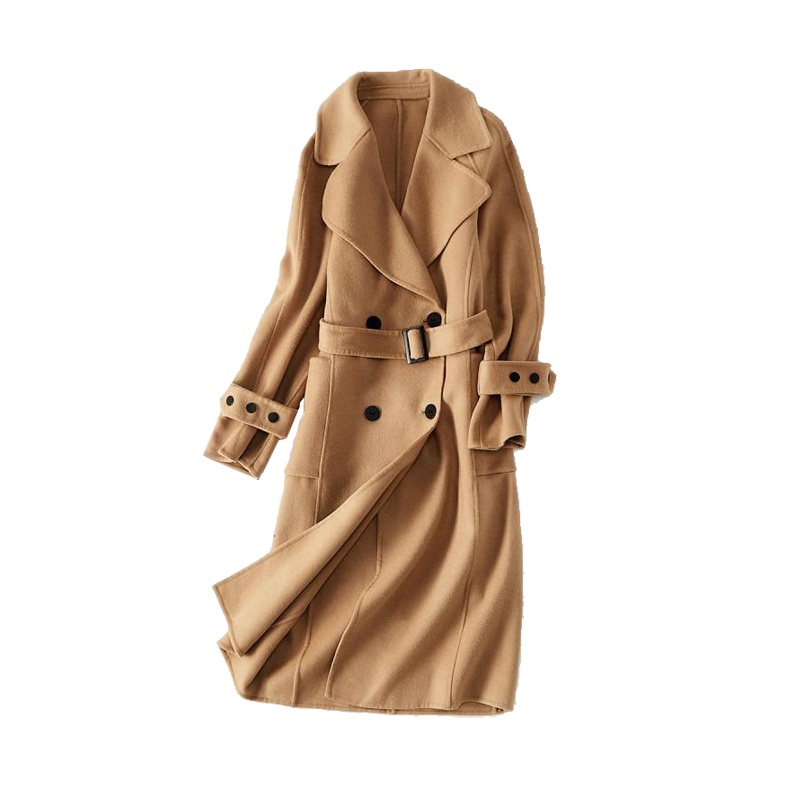 拉夏贝尔秋冬新款修身系带优雅气质中长款风衣女式大衣10015917