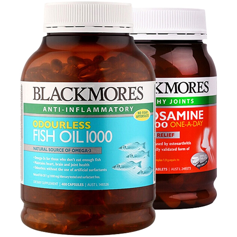 2件装|BLACKMORES/澳佳宝深海无味鱼油软胶囊400粒+维骨力关节灵180粒两件组合装澳洲进口深海鱼油