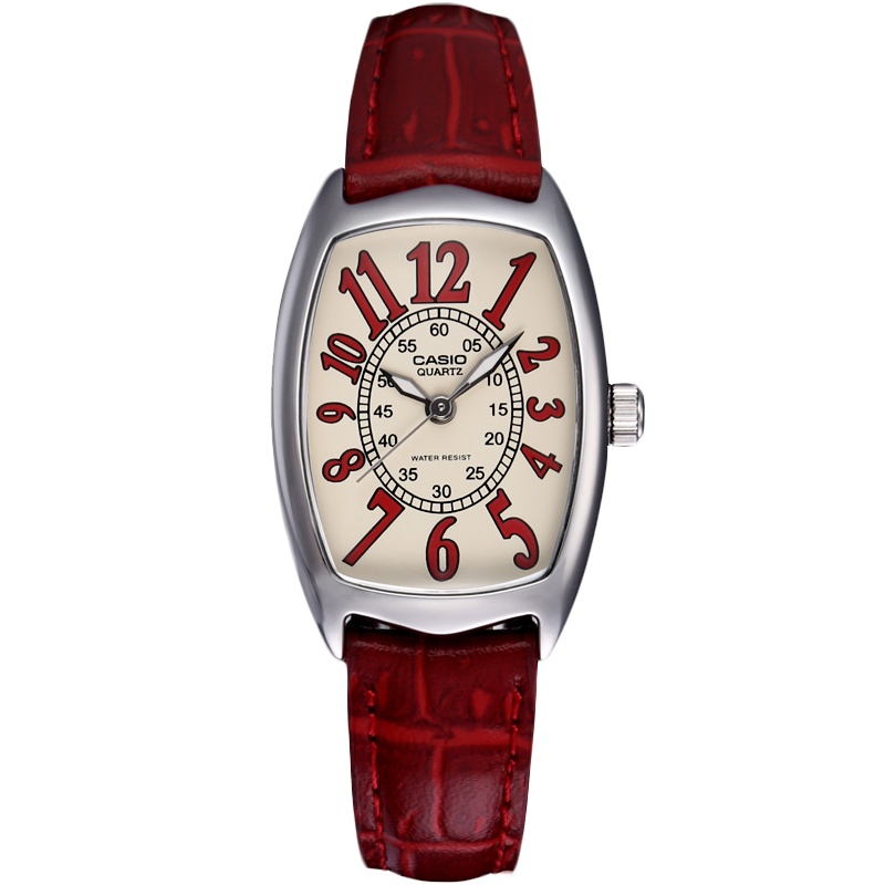 卡西欧(CASIO)手表小红表酒桶型女表皮带石英表女表 蓝盘钢 LTP-1208E-9B2