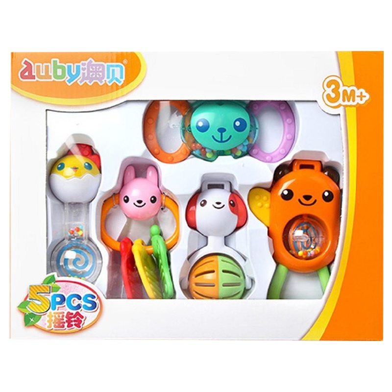 澳贝盒装摇铃5只装宝宝婴幼儿0-1岁安抚牙胶摇铃磨牙早教益智新生婴儿玩具