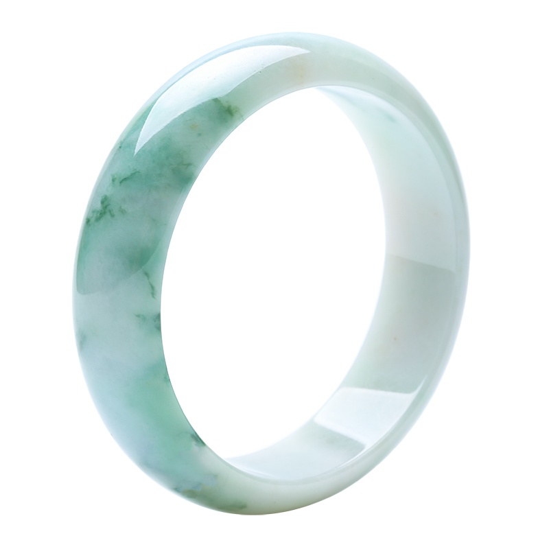 印象眸 A货翡翠手镯 女款飘绿翡翠镯子圆形玉镯多口径可选