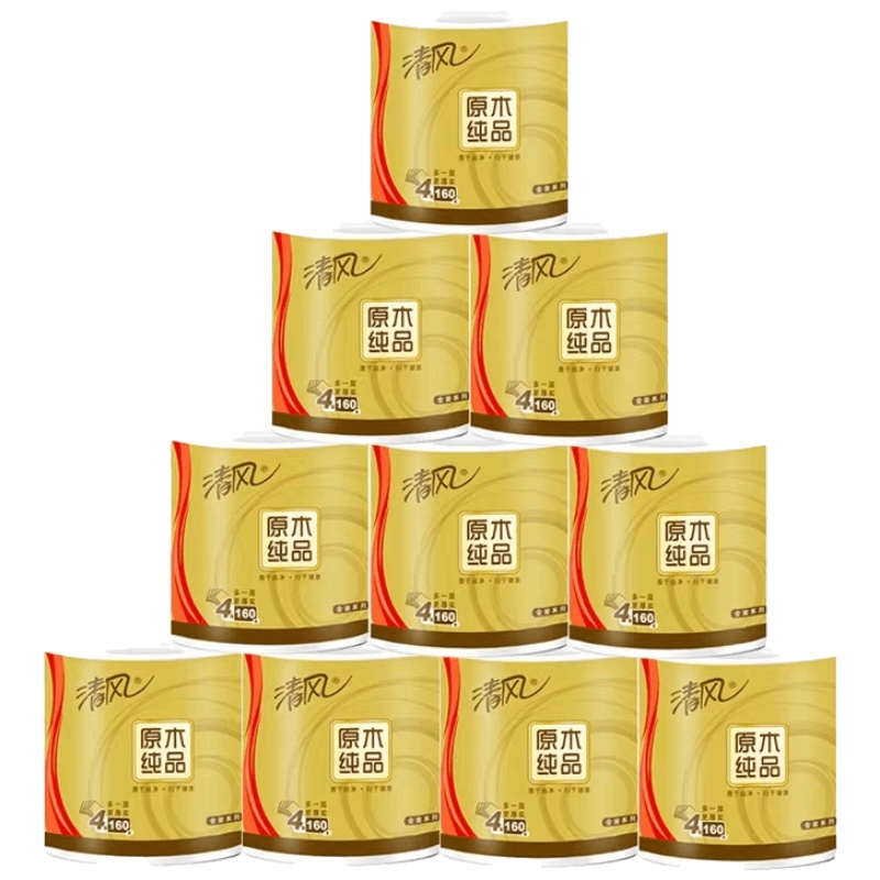 清风卷纸原木纯品金装4层160克10卷