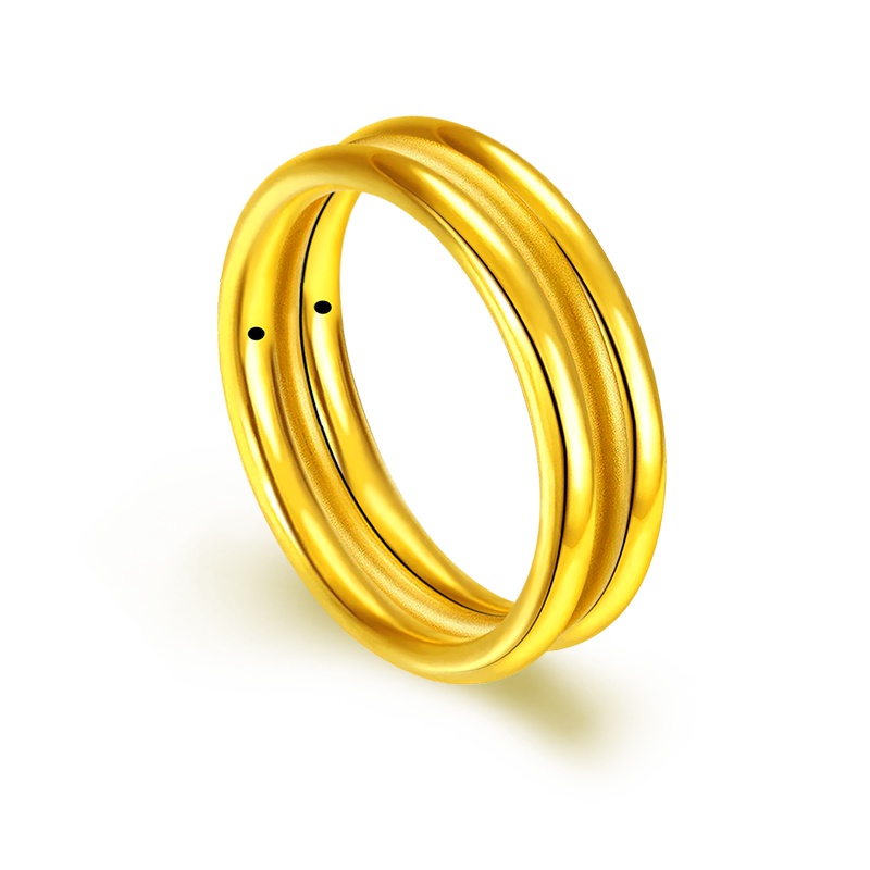光面黄金戒指女细999足金新款素圈男一对简约磨砂3D硬金情侣对戒