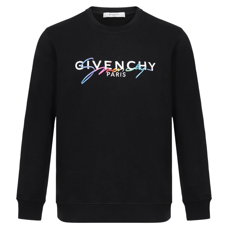 纪梵希(GIVENCHY)长袖卫衣 男士渐变LOGO印花黑色长袖衫秋季时尚 BMJ03C30AF 001