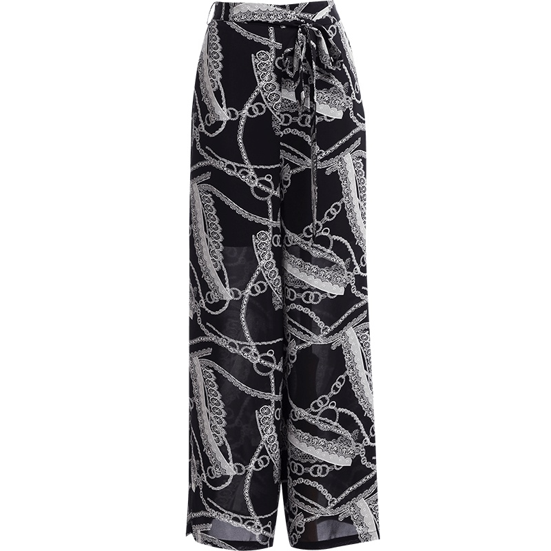 欧昵雪夏季波普风开叉系带高腰坠感直筒阔腿裤女休闲长裤