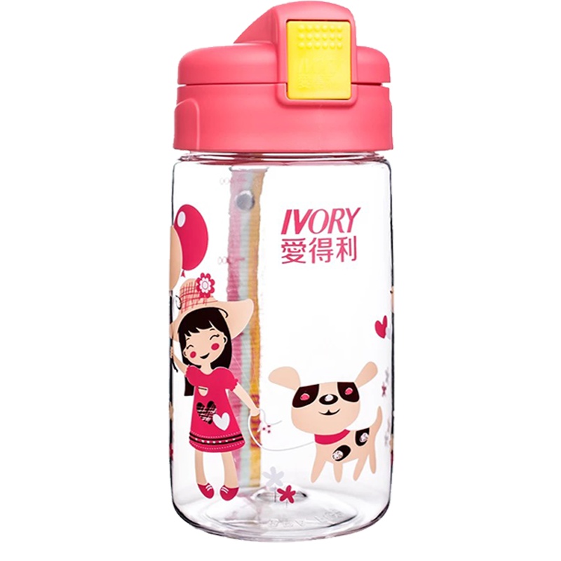 爱得利IVORY水壶Tritan特丽透吸管杯儿童400mL 红色 直饮水杯
