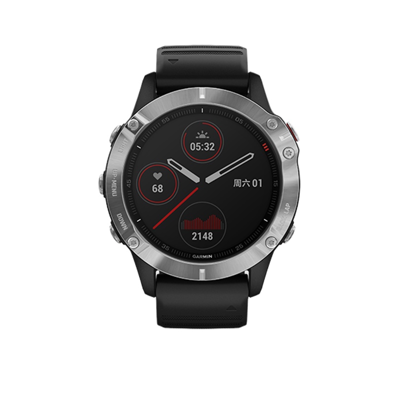 佳明(GARMIN)Fenix 6 普通版不锈钢表圈GPS黑色表带运动户外智能心率多功能跑步手表中文版