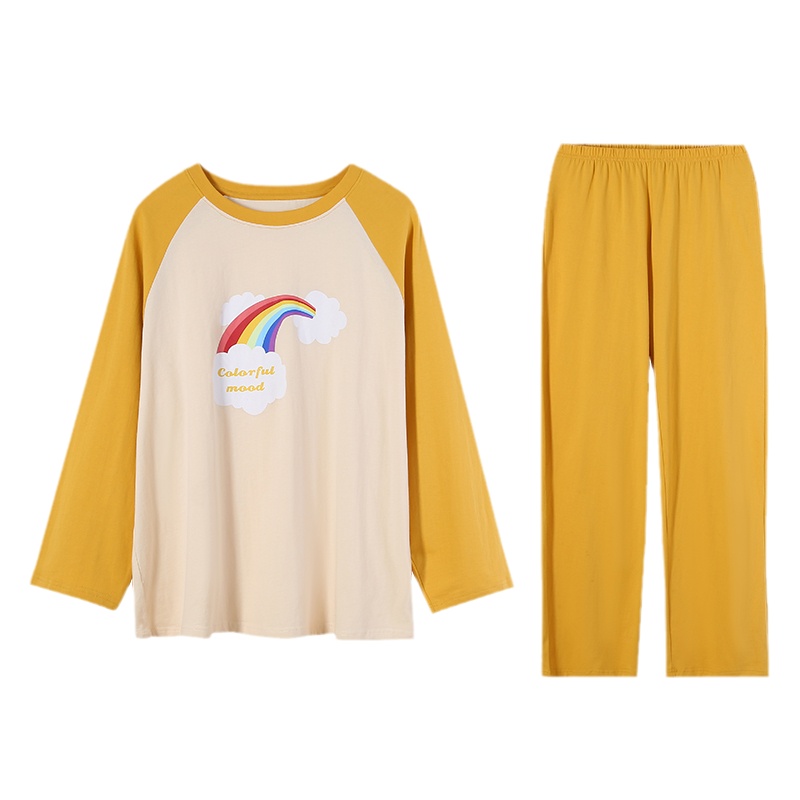 猫人撞色长袖甜美舒适女士家居服套装女士睡衣女